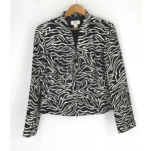 Talbots Womens Blazer 12 Jacket Black White Zebra Silk Wool Zip Front